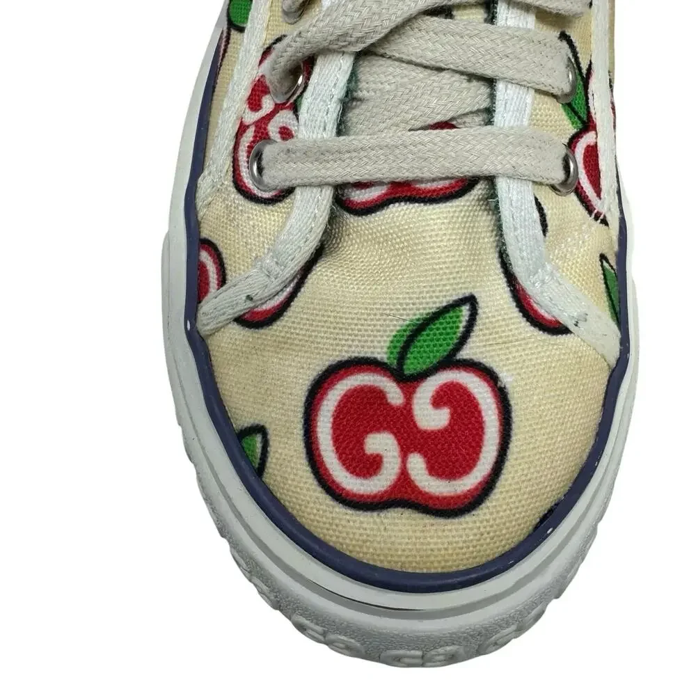 Gucci Tennis 1977 Ivory Canvas GG Apple Print Web Stripe Sneakers 40 - Picture 3 of 9